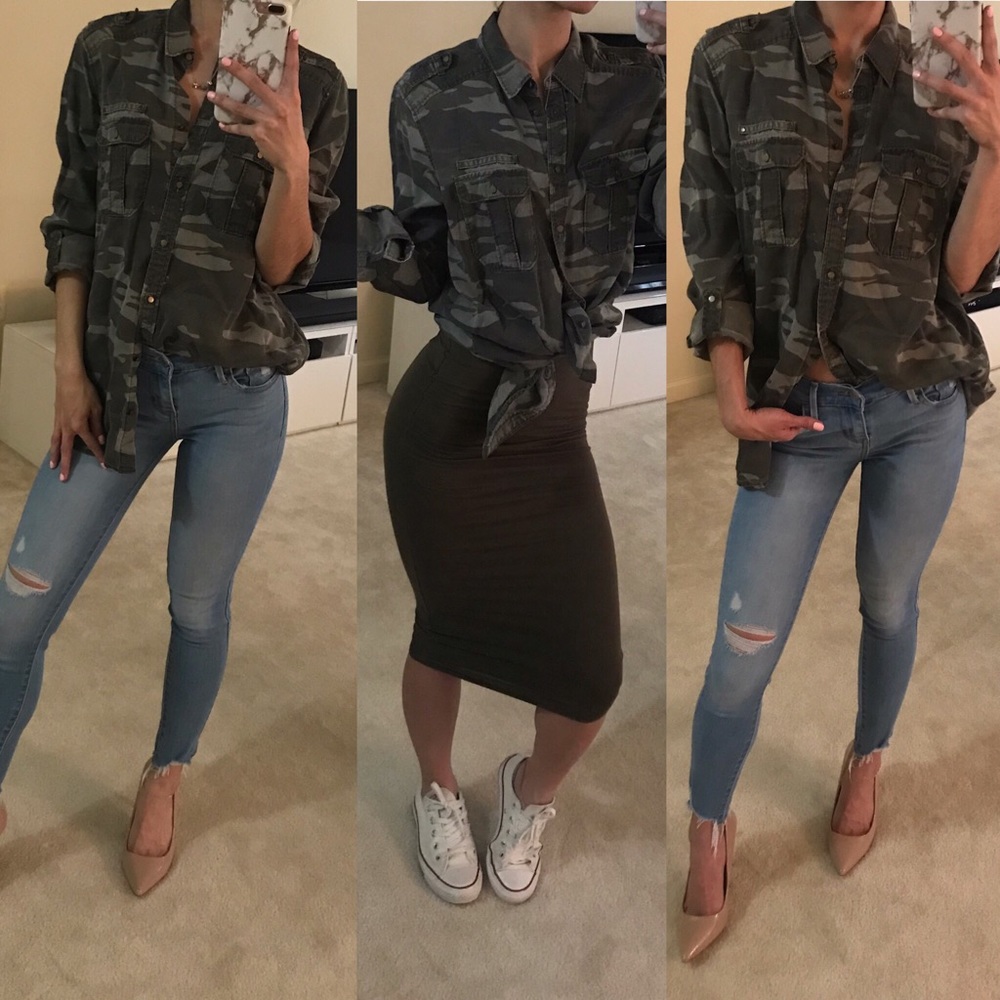 Camo long sleeve button down shirt